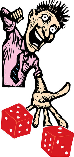 Vector Illustration of High Roller Gambler Throwing Dice