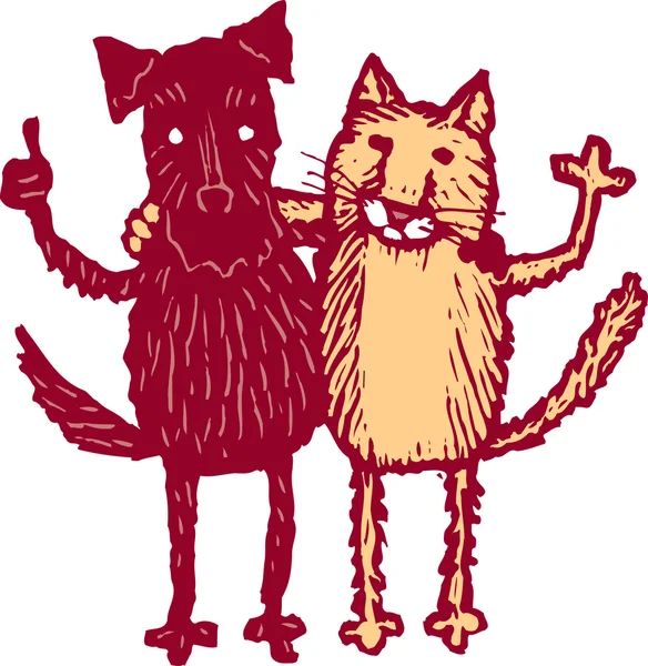 Illustration av katt och hund vänner — Stock vektor