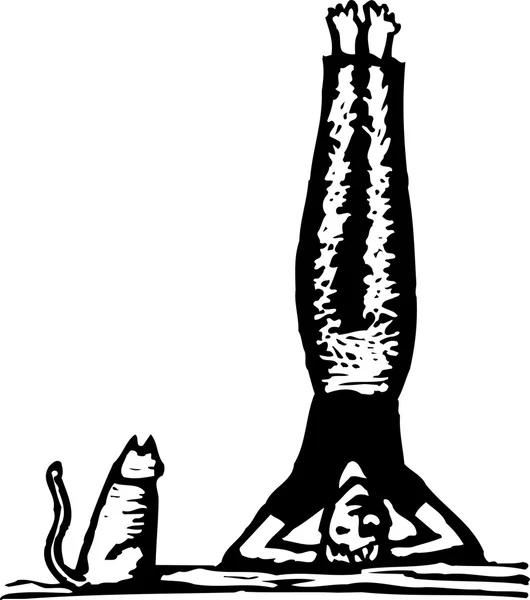 Ilustracja kobieta robi jogi z cat — Wektor stockowy