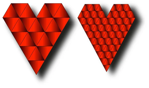 Kaksi sydän koostuu pienistä kolmioista — vektorikuva