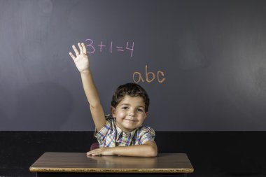 Child Raising Hand in Classroom.