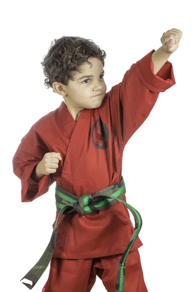 Young Boy in a Red Karate Uniform — Stock Photo, Image