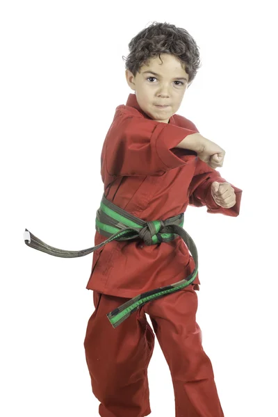 Young Boy in a Red Karate Uniform — Stock Photo, Image