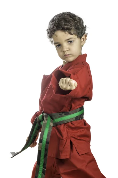 Young Boy in a Red Karate Uniform — Stock Photo, Image