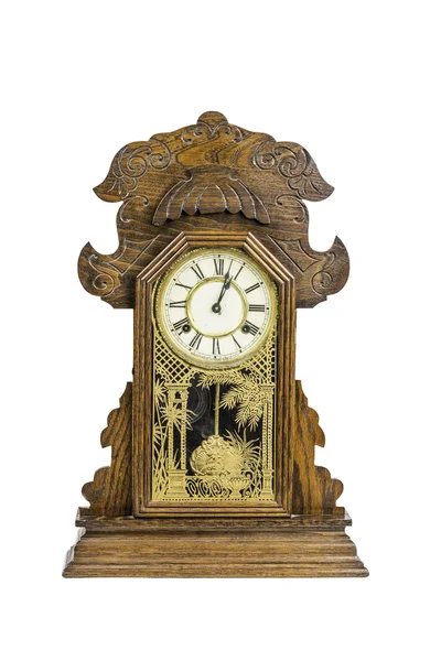 Antico orologio in legno isolato — Foto Stock