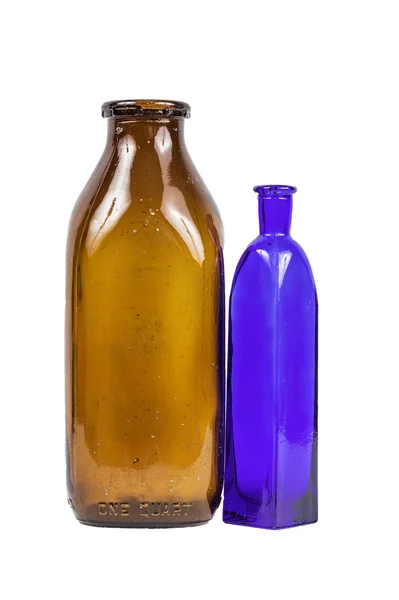 Blue and Brown Glass Bottles Isolated — Stock Photo, Image