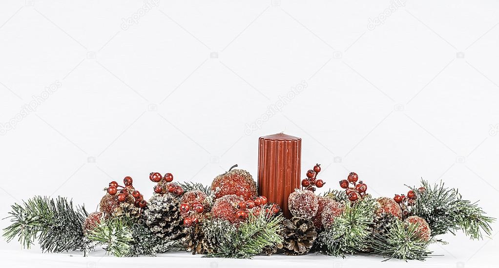 Christmas Themed Flower and Candle Arrangement With Room For Tex