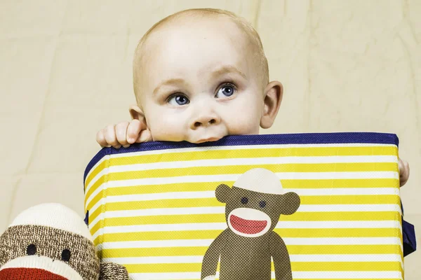 Birthday Boy with Sock Monkey — Stock Photo, Image