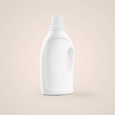 Gri arka planda izole edilmiş boş beyaz plastik şişe ve damlatıcı sapı var. Model tasarımınıza uygun.