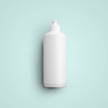 Gri arka planda izole edilmiş itme kapağı olan boş beyaz kozmetik plastik şişe. Model tasarımınıza uygun.