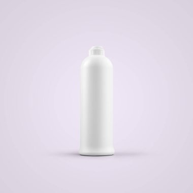 Gri arka planda izole edilmiş itme kapağı olan boş beyaz kozmetik plastik şişe. Model tasarımınıza uygun.