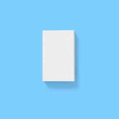 Okul konseptine geri dönüş, sert kapak boş beyaz kitap önü kapalı mavi üzerine izole