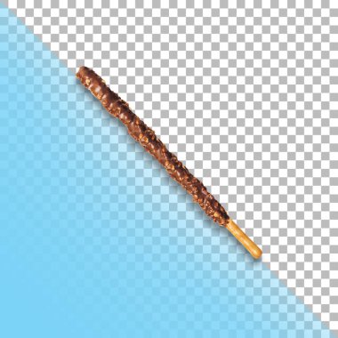 Şeffaf arkaplanda ezilmiş fındıklı çikolatalı çıtır tatlı pipet..