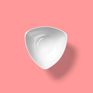 Pembe arka planda izole edilmiş boş beyaz kase.