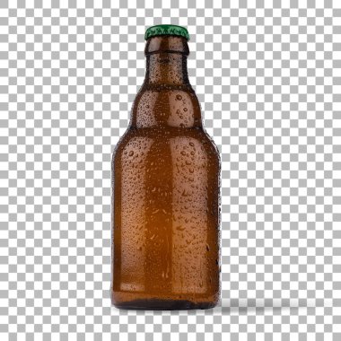 Yakından bakınca soğuk bira kahverengi şişeyle izole edilmiş..