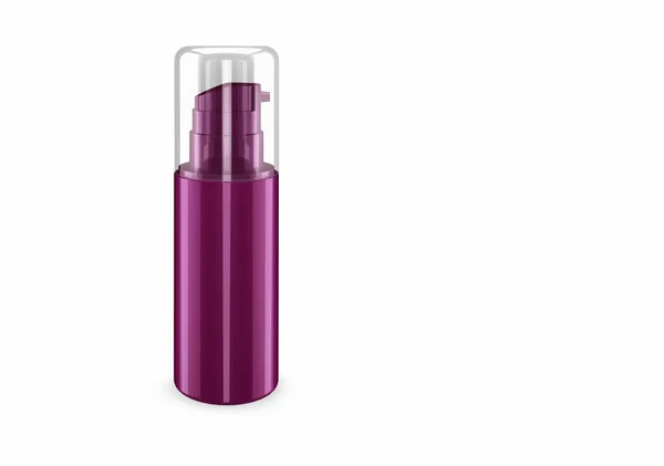 Deep lilac nacre spray bootle mockup isolated from background: shampoo plastic bootle package design. Blank hygiene, medical, body or facial care template. 3d illustration