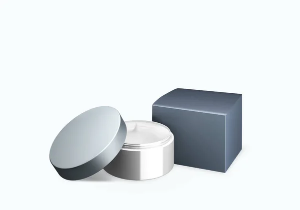 白色背景的空白亮灰色化妆品罐 前视角涂油 3D插图 — 图库照片