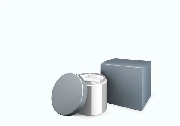 Blanco Heldere Grijze Cosmetische Pot Mock Witte Achtergrond Met Smear — Stockfoto