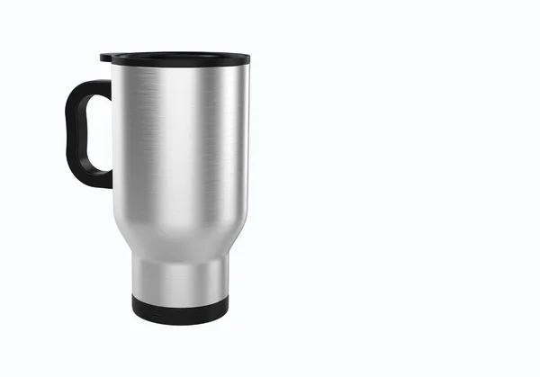 3Dレンダリング白の背景に隔離されたコーヒーやお茶のためのステンレス鋼旅行マグカップ モックアップ要素プロジェクトに適しています — ストック写真