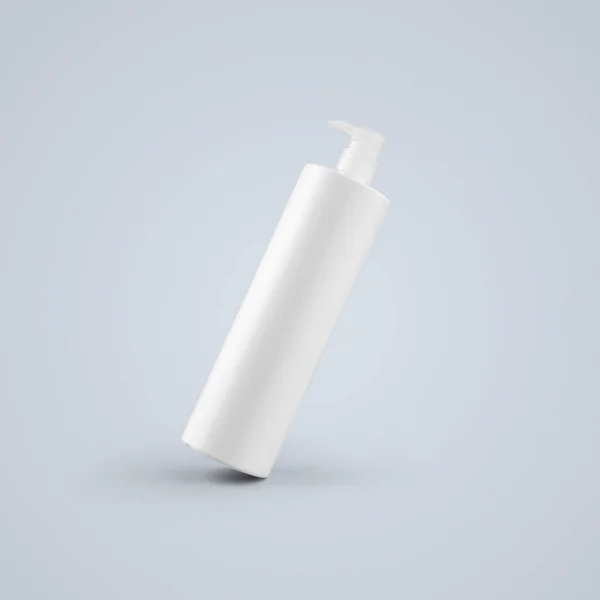 Vykreslování Prázdné Bílé Kosmetické Plastové Láhve Dávkovačem Čerpadlo Izolované Šedém — Stock fotografie