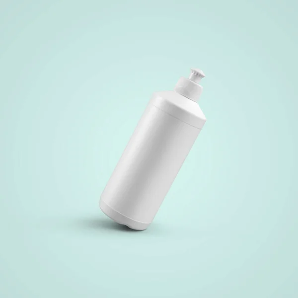 3Dレンダリンググレーの背景に隔離されたプッシュプルキャップと空白の白い化粧品プラスチックボトル モックアップのデザインに合わせて — ストック写真