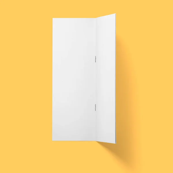 上から見る空白の白いパンフレット垂直上下逆さまのオープン孤立した明るい茶色の背景 — ストック写真