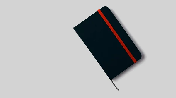 Κενό Μαύρο Notebook Mockup Απαλές Σκιές Ουδέτερο Γκρι Φόντο Τσιμέντο — Φωτογραφία Αρχείου