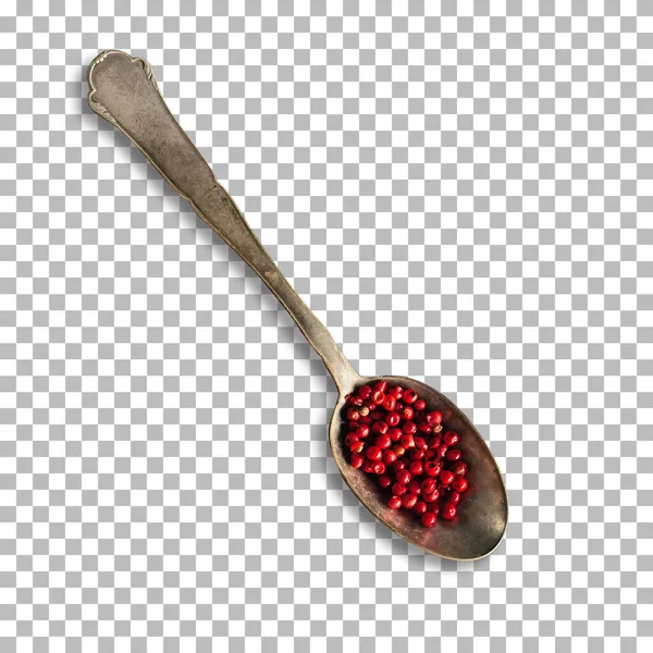 透明な背景を持つ金属スプーン上の赤い腎臓豆 — ストック写真