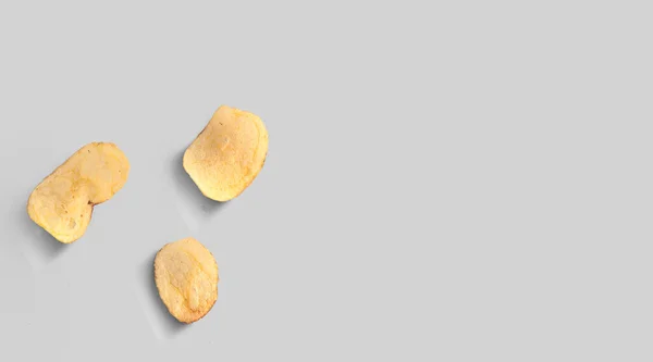 Potato Chips Isolated Grey Background Close Top View Flat Lay — Stock Photo, Image