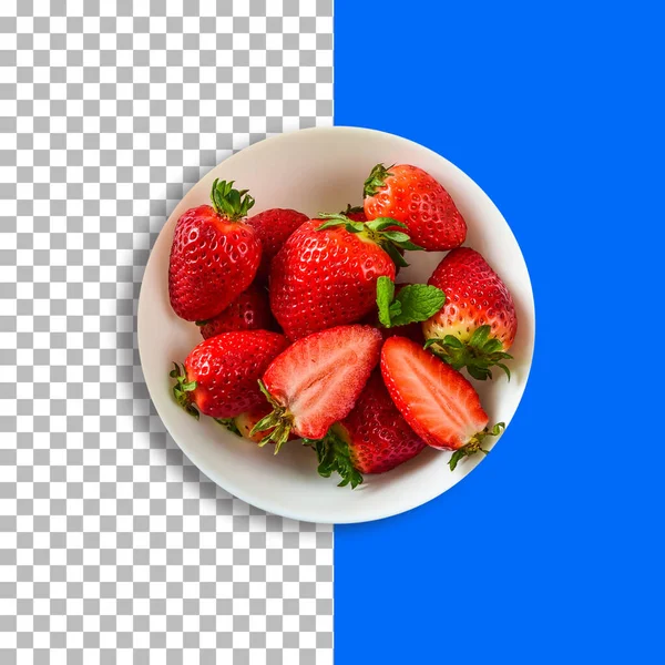 Red Strawberry Bowl Isolated Transparency — Stock Photo, Image