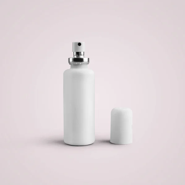 Renderização Branco Frasco Plástico Cosmético Spray Branco Isolado Fundo Cinza — Fotografia de Stock