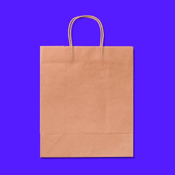 Luxury Recycled Paper Shopping Bag Isolated Blue Background — Stock Photo, Image