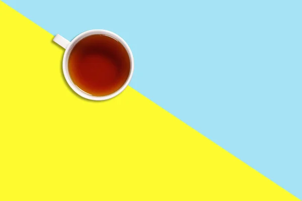 Heißer Schwarzer Tee Auf Keramiktasse Flach Legen Konzept Isoliert — Stockfoto