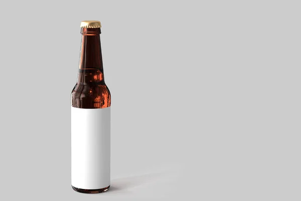 Maquette Bouteille Bière Avec Étiquette Vierge Sur Fond Blanc Concept — Photo