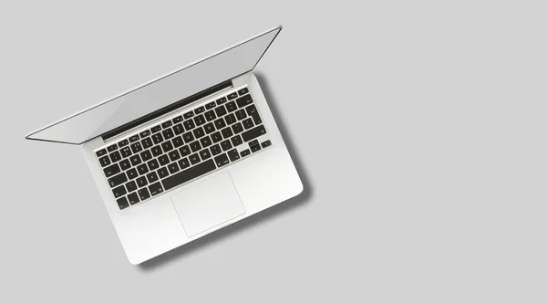 Dizüstü Bilgisayar Gri Arkaplanda Izole Edilmiş Boş Beyaz Ekran Ile — Stok fotoğraf
