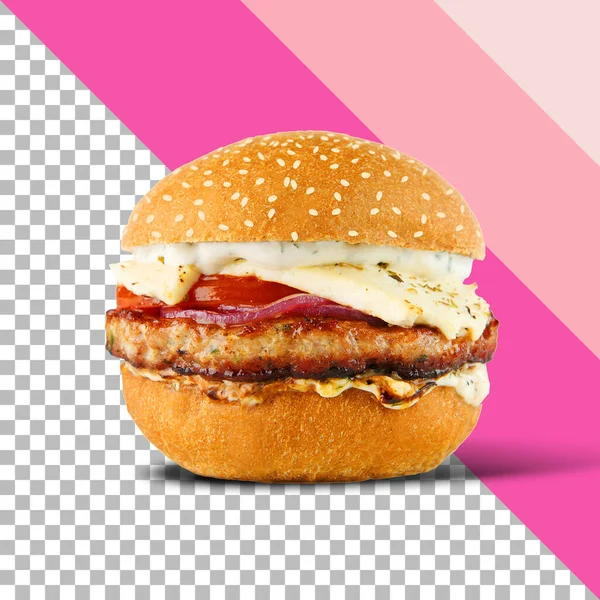 Hamburger Frais Savoureux Isolé Sur Fond Transparent — Photo