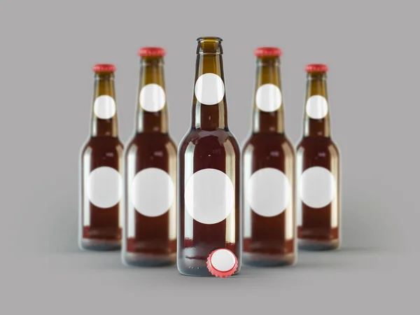 Isolated Beer Bottles Mock Etichetta Vuota Concetto Dell Oktoberfest — Foto Stock