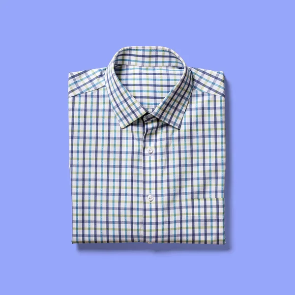 Completar Camisa Vista Dobrado Isolado Fundo Azul Adequado Para Seu — Fotografia de Stock