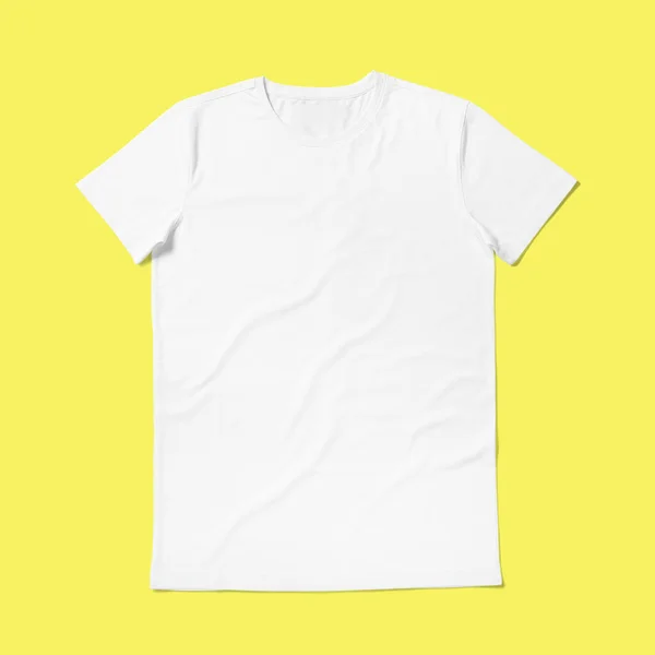 从黄色背景上把领口的T恤衫向上看 适合你的设计计划 — 图库照片