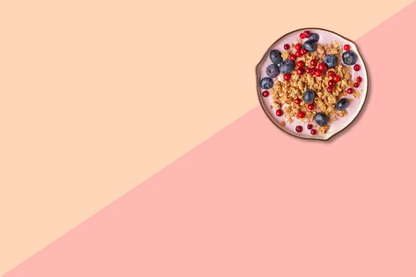 Close View Wheat Porridge Blueberry Isolated Pink Background — Stock Photo, Image