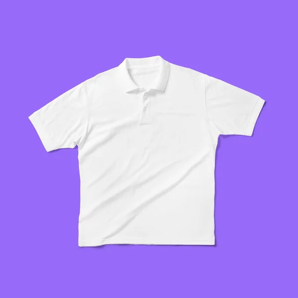 Completar Vista Polo Branco Camisa Isolada Fundo Azul Adequado Para — Fotografia de Stock