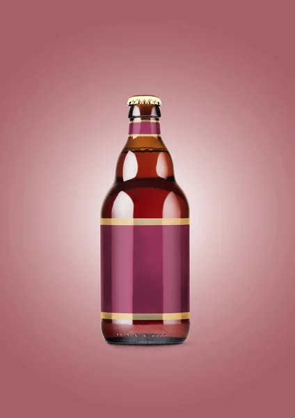 Bierflaschen Mock Mit Leerem Etikett Auf Kastanienbraunem Hintergrund Oktoberfest Konzept — Stockfoto