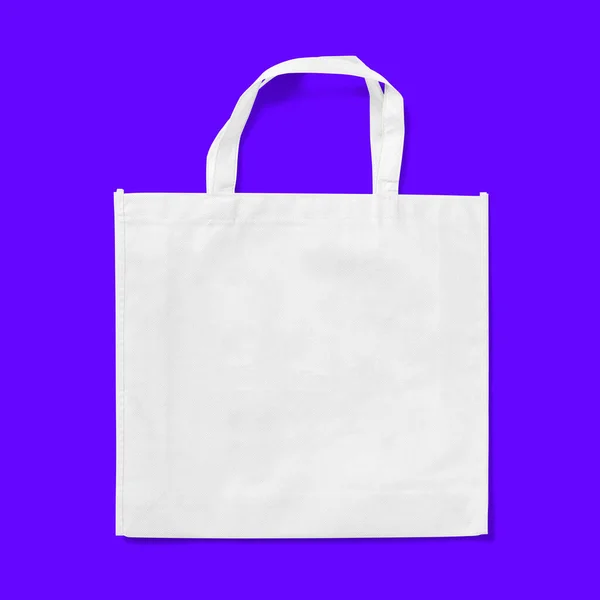 袋装毛织物购物袋模型 蓝色背景隔离 — 图库照片