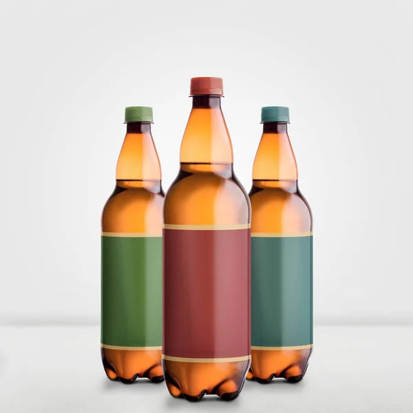 Brown Beer Bottles Mock Isolated White Blank Label — Stock Photo, Image