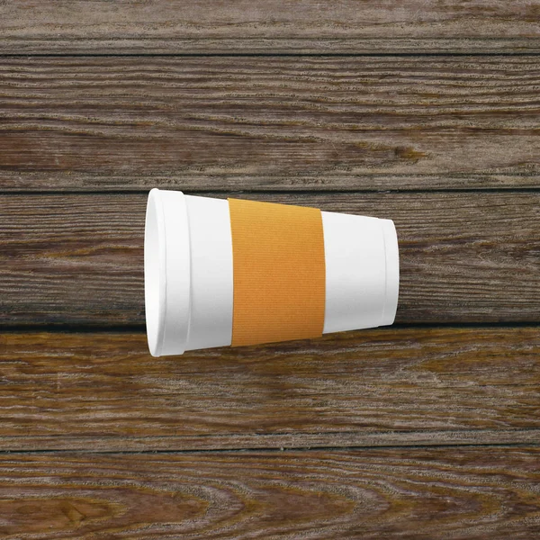 Top View Coffee Cup Paper Handle Isolated Wooden Background — Stock Photo, Image