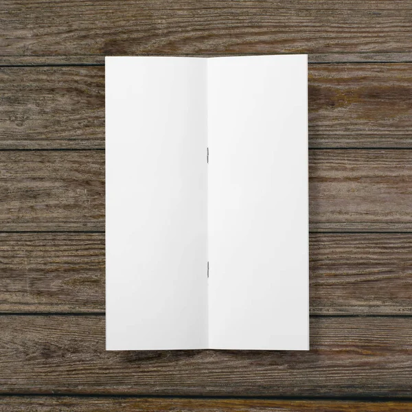 Papel Blanco Blanco Medio Pliegue Sobre Fondo Madera —  Fotos de Stock