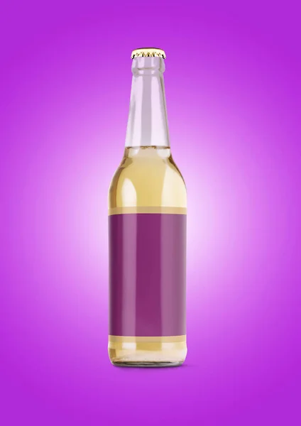 Garrafa Cerveja Mock Com Etiqueta Branco Fundo Roxo Conceito Oktoberfest — Fotografia de Stock