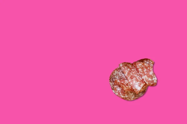 Bucată Carne Șuncă Afumată Izolată Fundal Roz — Fotografie, imagine de stoc