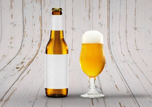 Vorderseite Bierflaschen Mock Mit Glas Session Pale Ale Und Schaum — Stockfoto