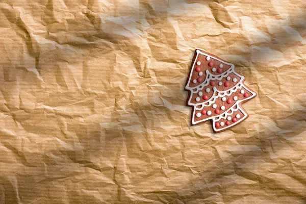 Close Christmas Gingerbread Cookie Brown Paper Background — Stock Photo, Image